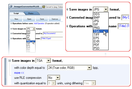 Convert JNG  to TGA. Avaible settings for TGA file format.