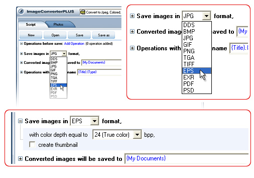 Convert SUN  to EPS. Avaible settings for EPS file format.