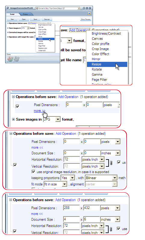 Image resizer operations